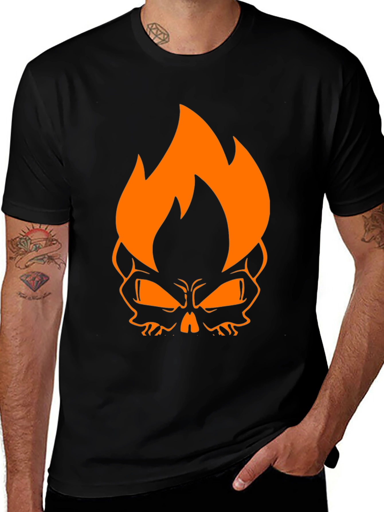 Variant 25 of Flaming Skull Graphic Tee - Black Cotton T-Shirt