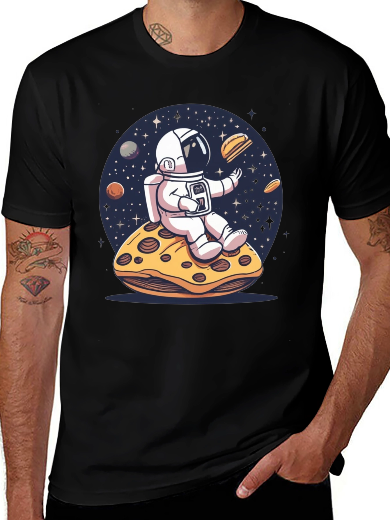 Variant 29 of Astronaut Pizza Planet Black T-Shirt
