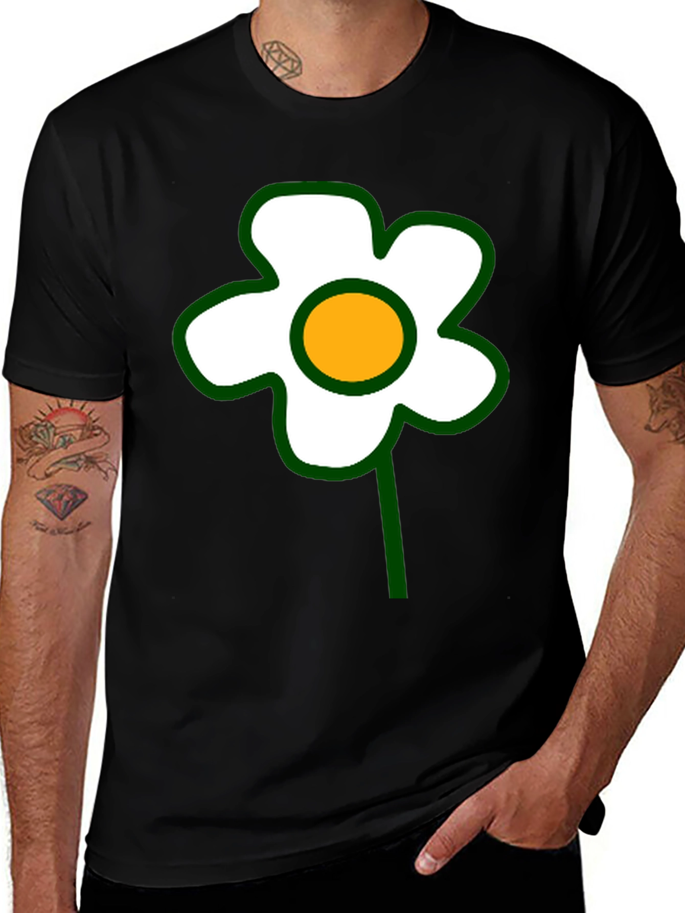 Black Black T-Shirt with Retro Flower Graphic main image