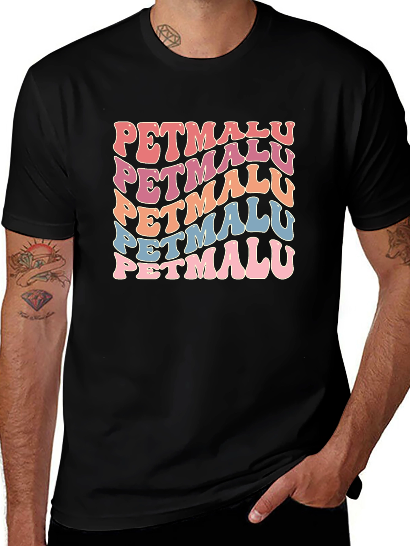 Retro 'Petmalu' Print Black T-Shirt