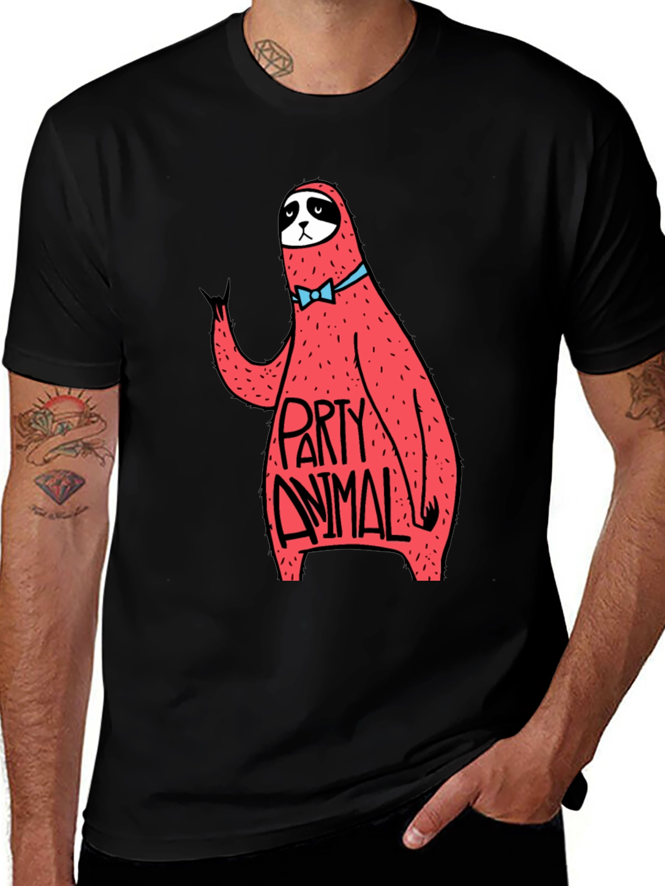 Variant 6 of Party Animal Sloth Graphic Tee - Black