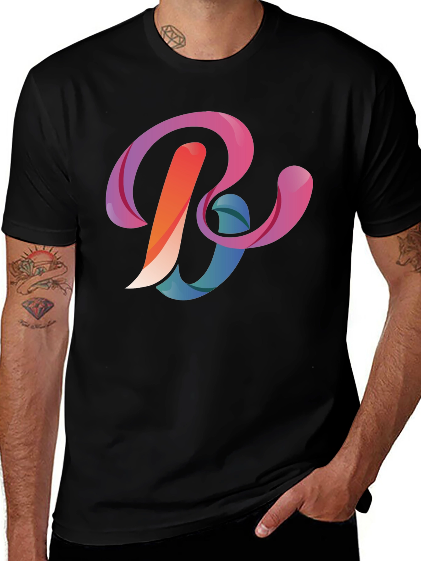 Black Abstract Letter B Graphic Black T-Shirt main image