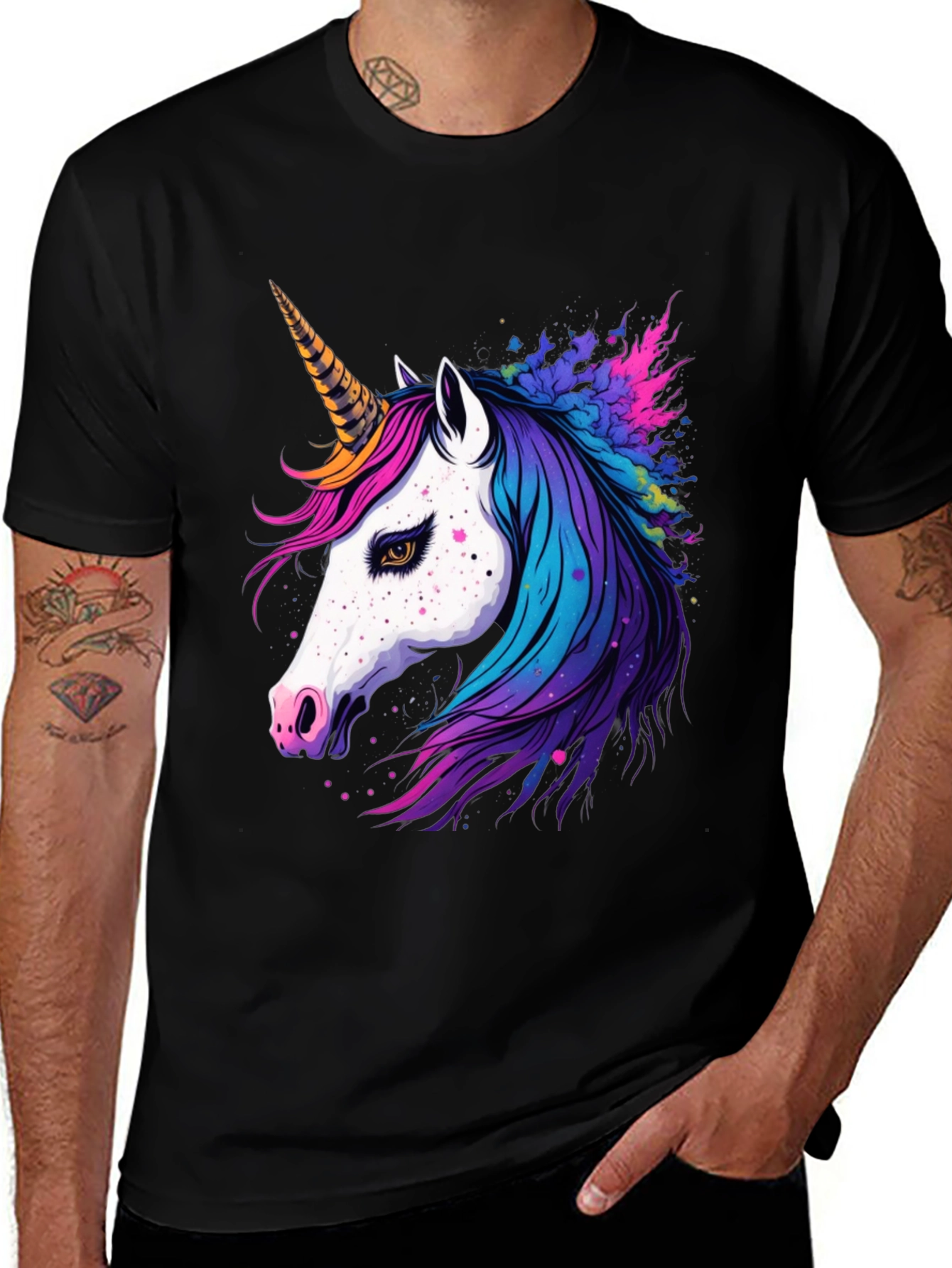 Variant 2 of Unicorn Graphic T-Shirt - Men's Black Tee