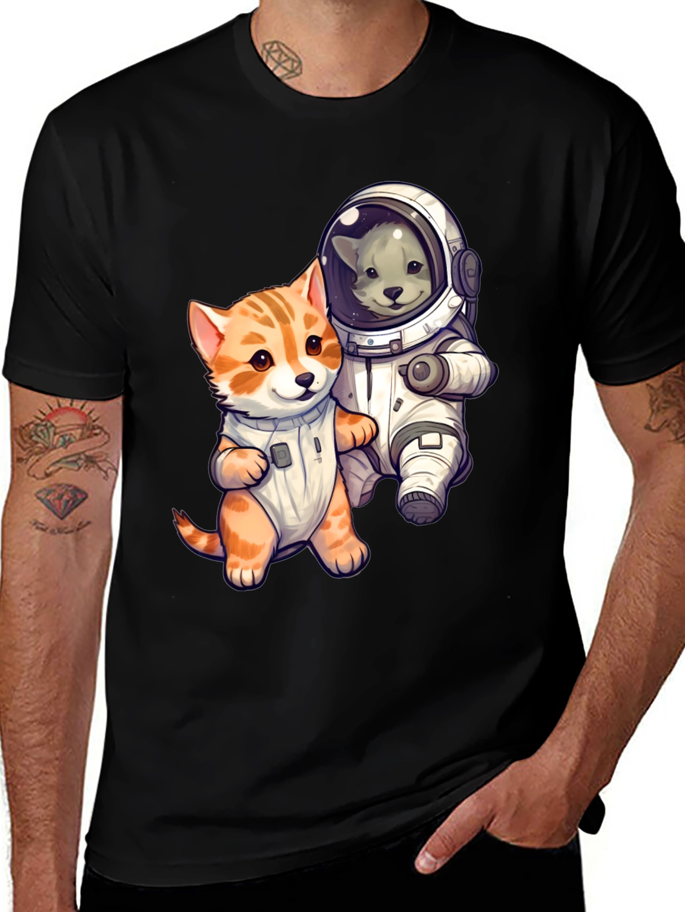 Variant 17 of Cute Cats in Space Black T-Shirt
