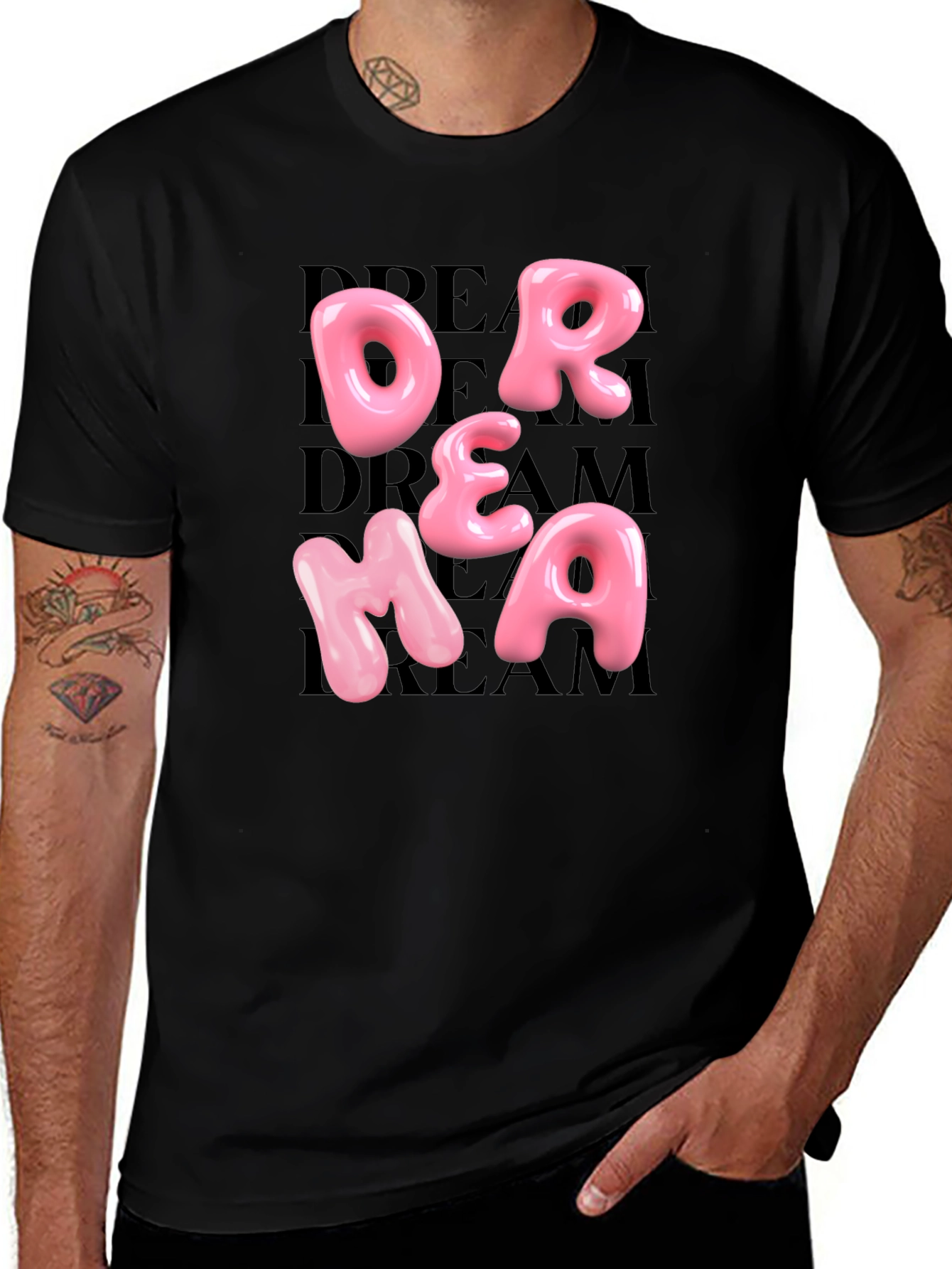 Variant 2 of Dream Pink Letter Graphic Black T-Shirt