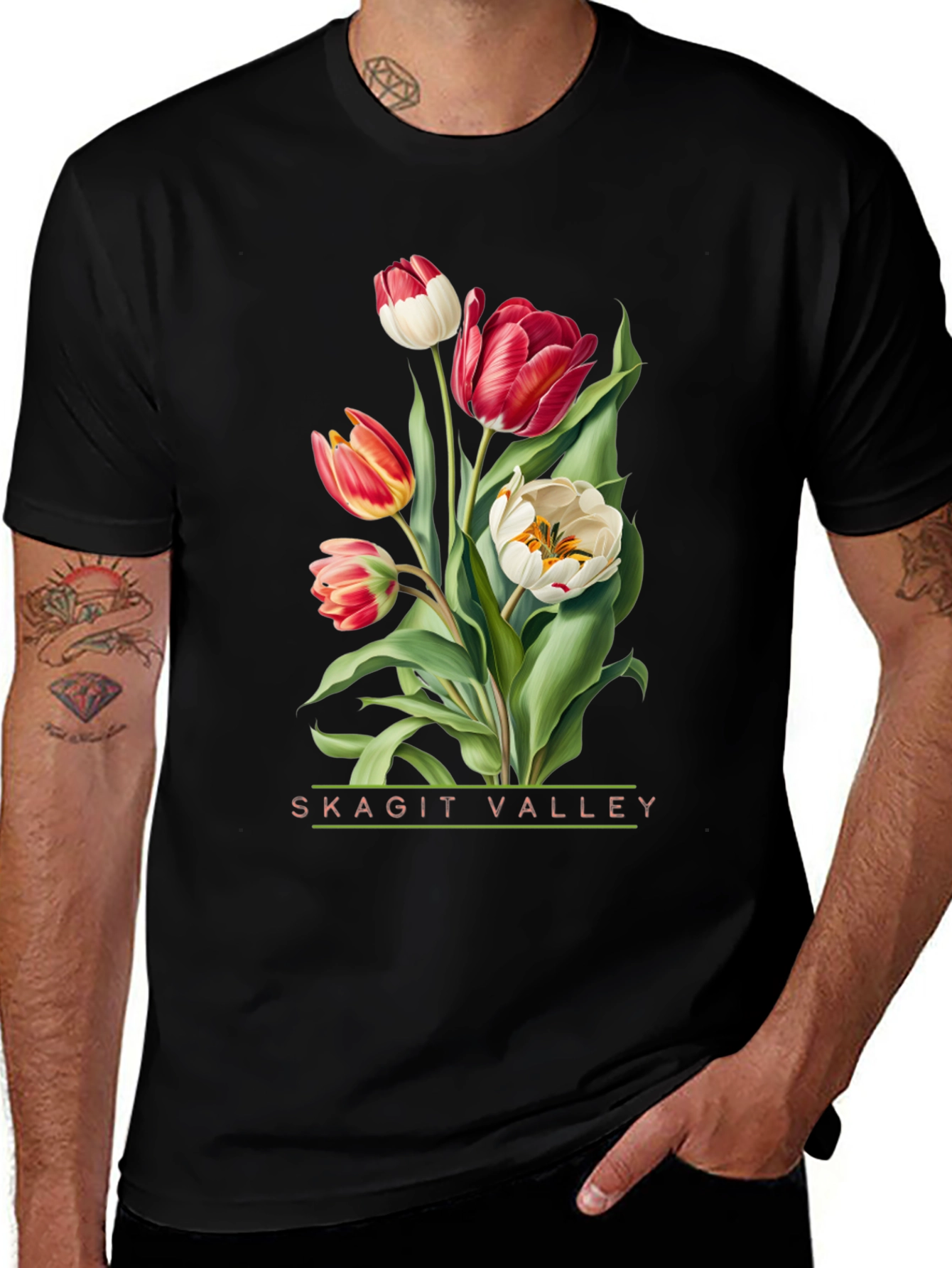 Black Skagit Valley Tulips Graphic Tee main image
