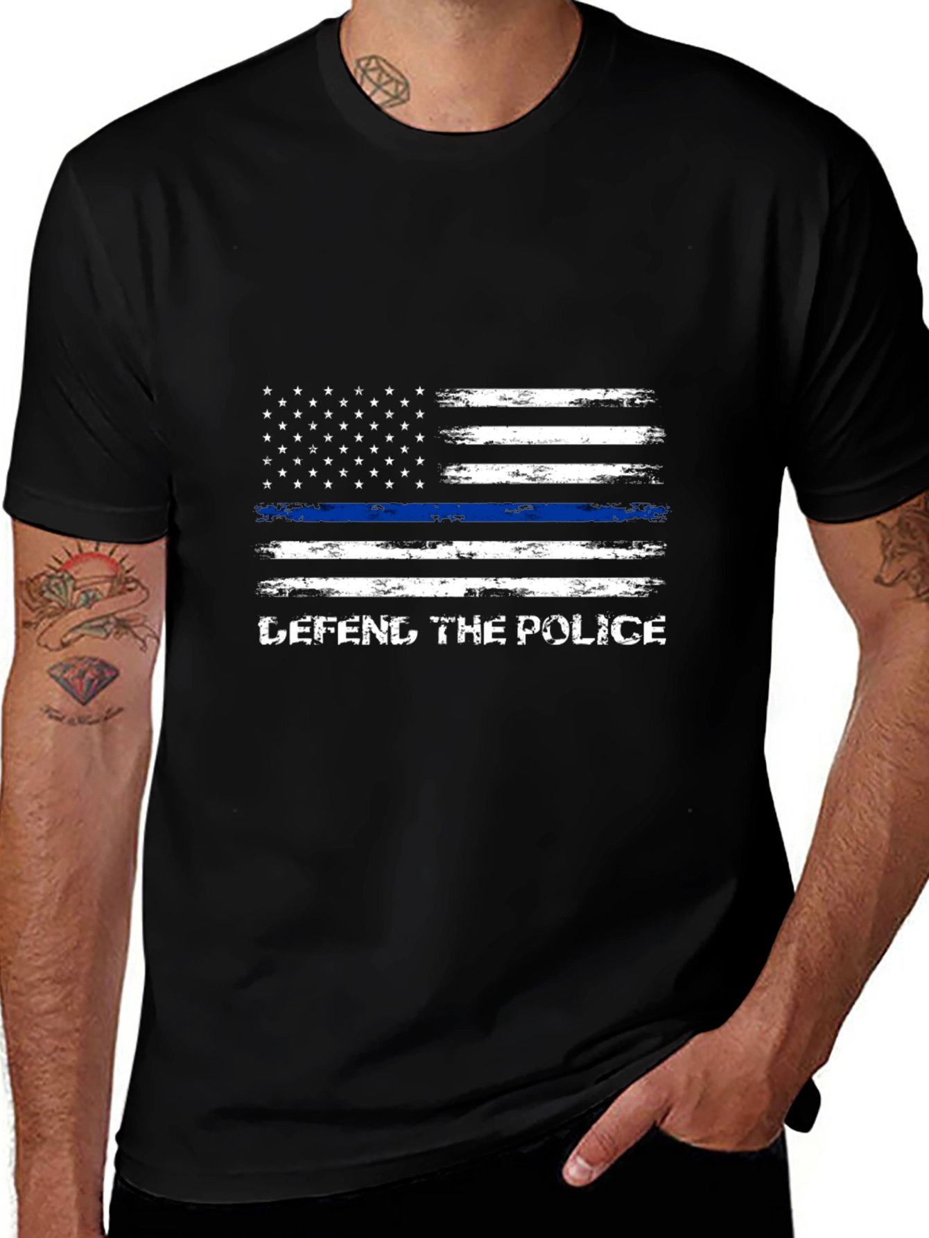 Variant 28 of Defend the Police T-Shirt - Patriotic Thin Blue Line Flag Tee