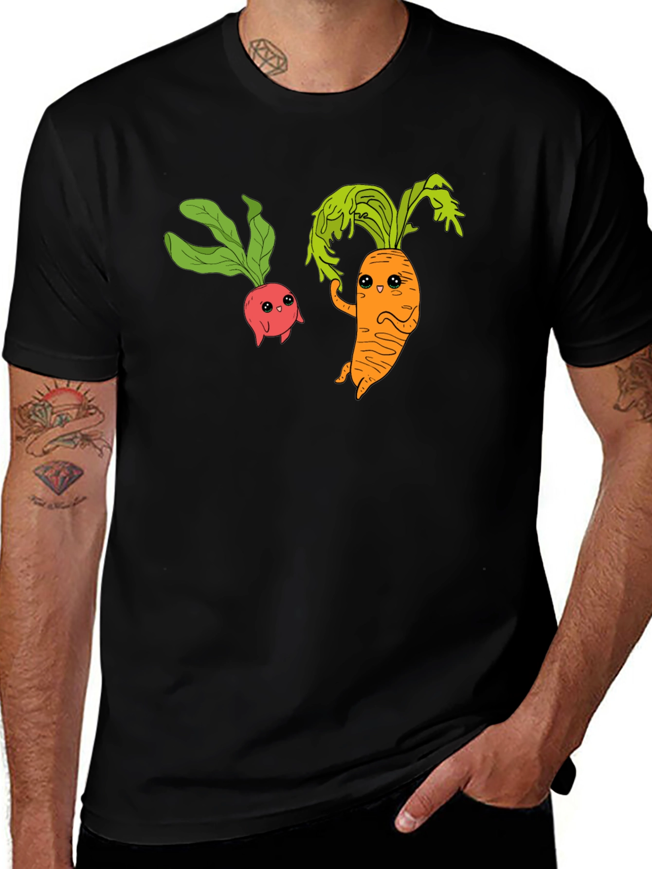 Cartoon Veggie T-Shirt: Radish & Carrot Friends