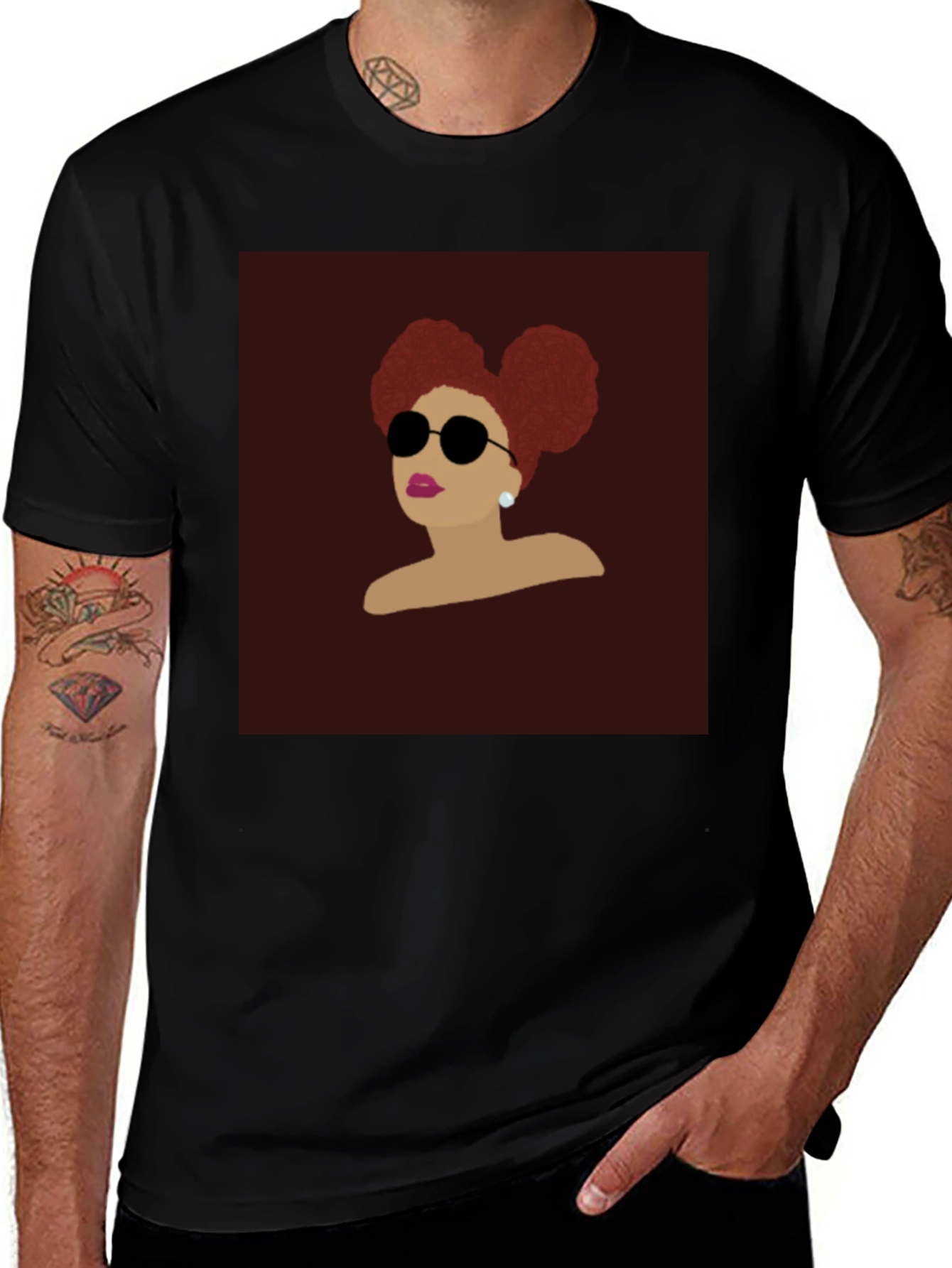 Variant 14 of Retro Woman Afro Puff Black T-Shirt