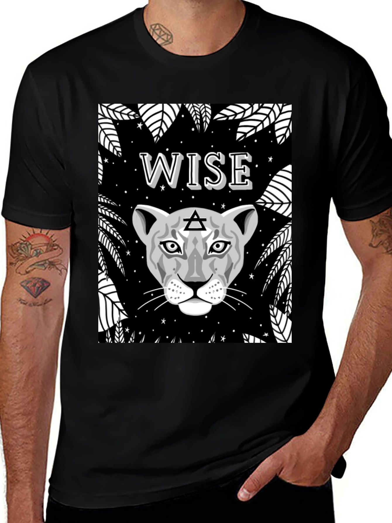 Variant 2 of Wise Cat Graphic Tee - Black