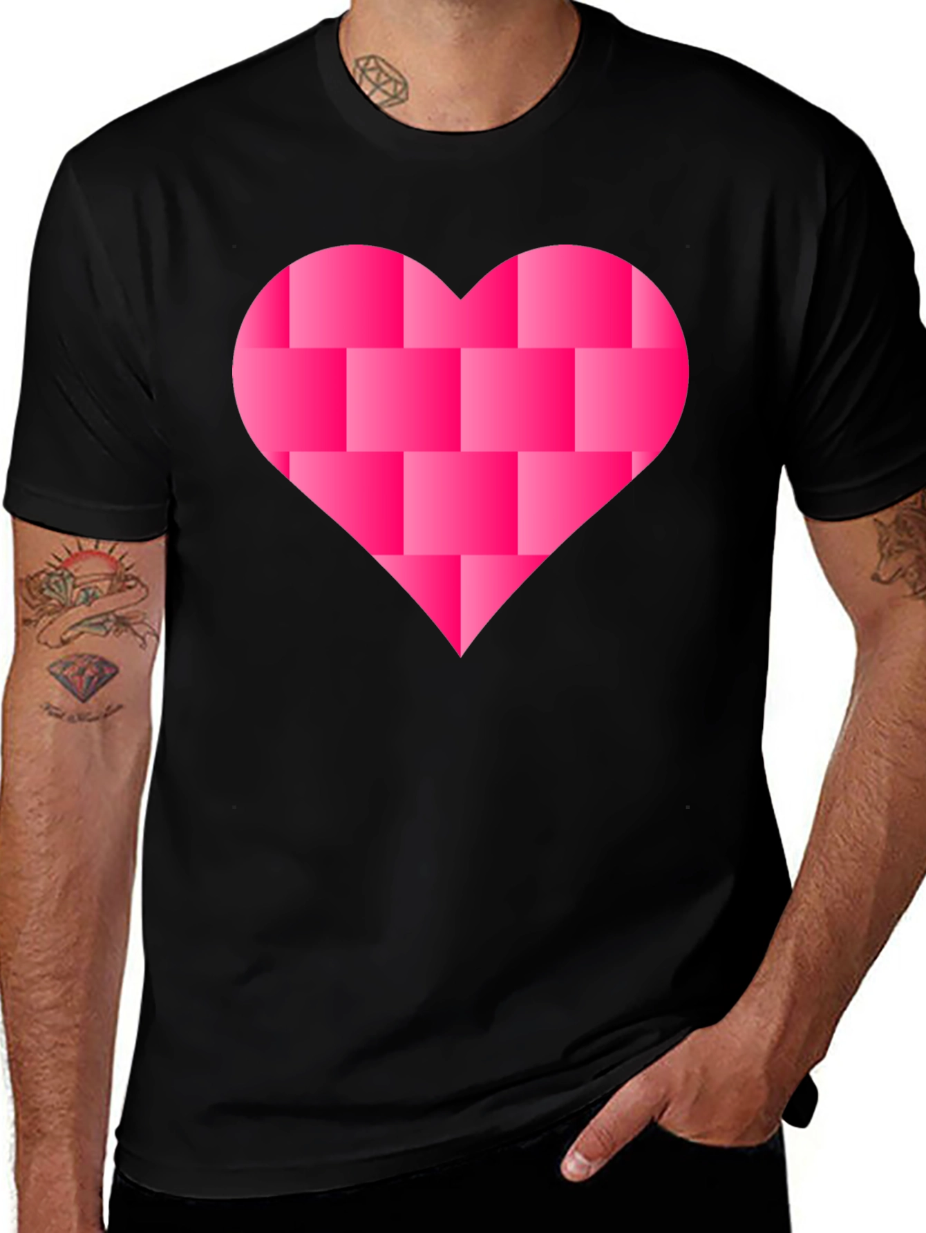Variant 13 of Heart Blocks Graphic Tee - Black Casual Shirt