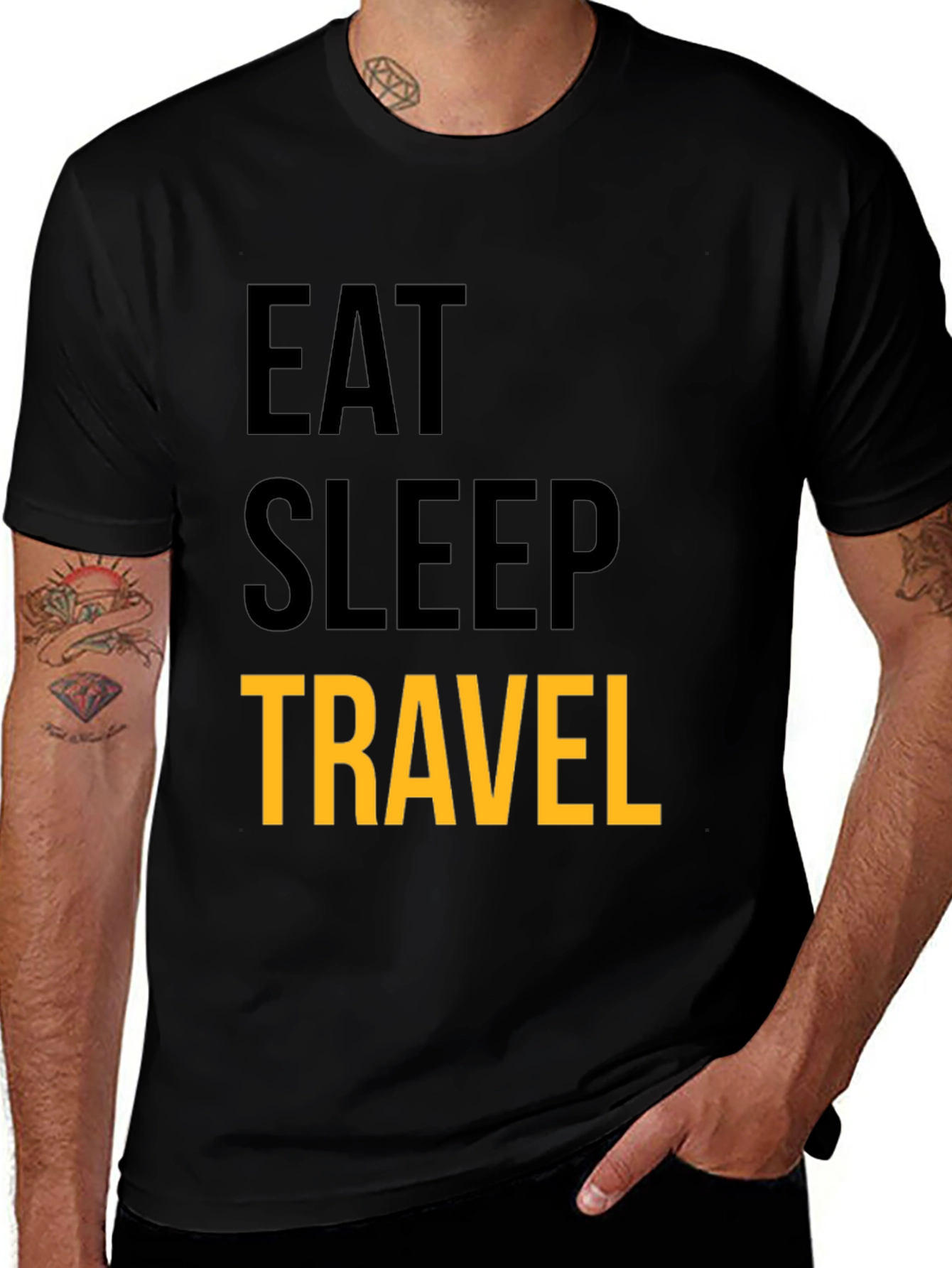Variant 25 of Eat Sleep Travel Graphic Tee - Black Cotton T-Shirt