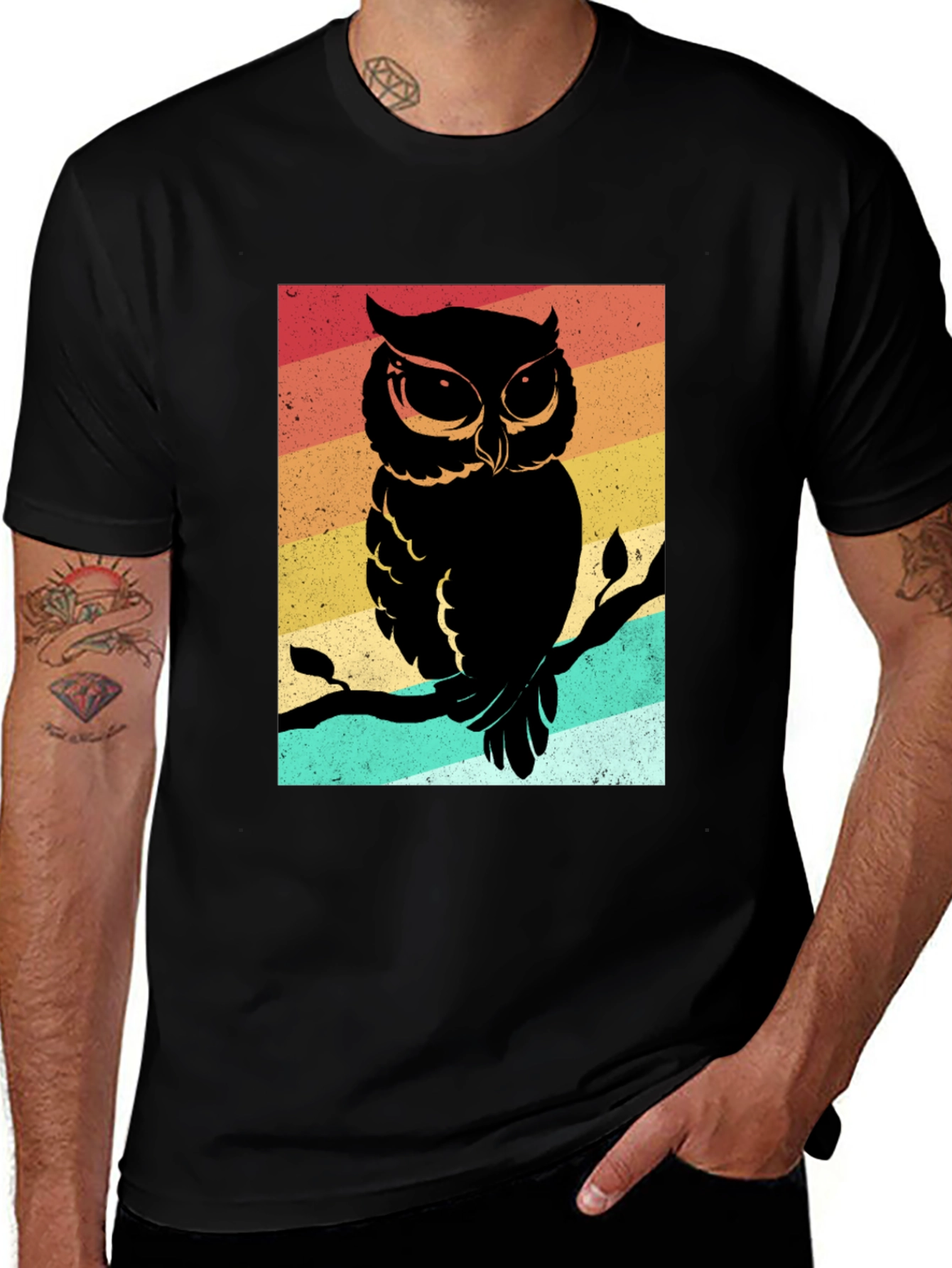 Variant 21 of Retro Owl Graphic Tee - Men's Black T-Shirt