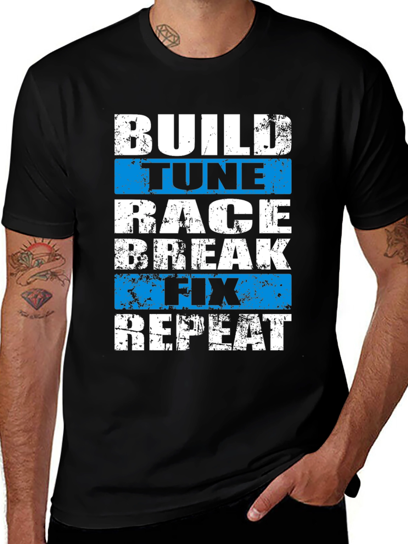 Variant 21 of Build, Tune, Race, Repeat Graphic Tee