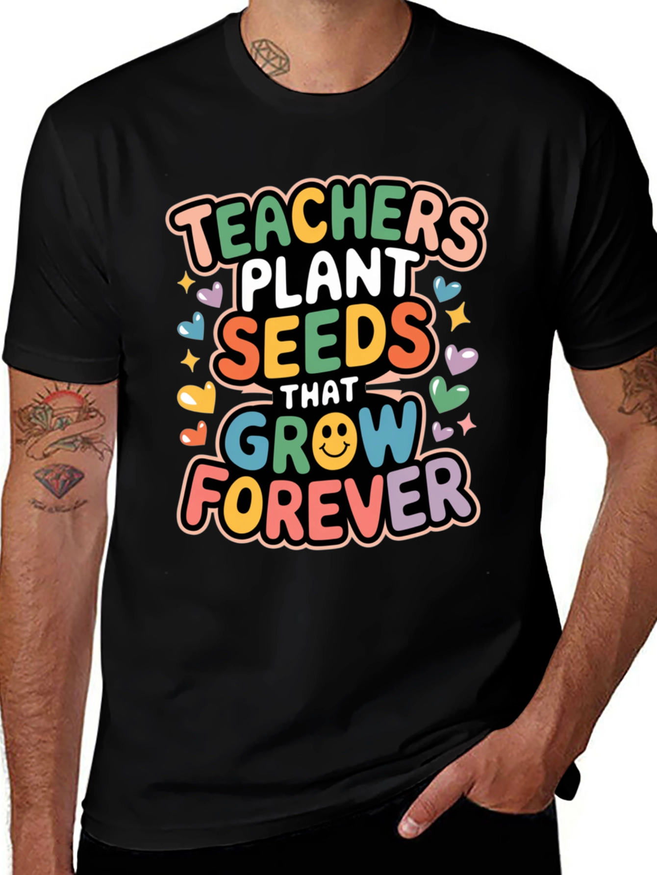 Variant 4 of Teachers Plant Seeds T-Shirt - Black Cotton Blend