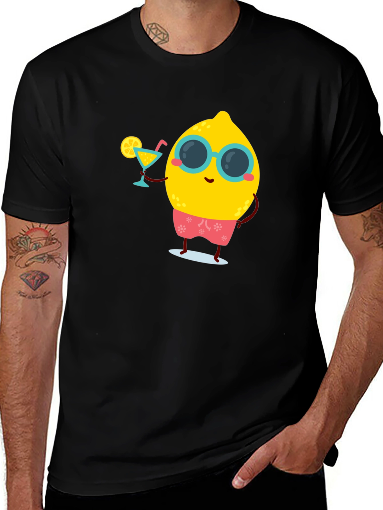 Variant 5 of Cool Lemon Summer T-Shirt - Black Cotton Tee