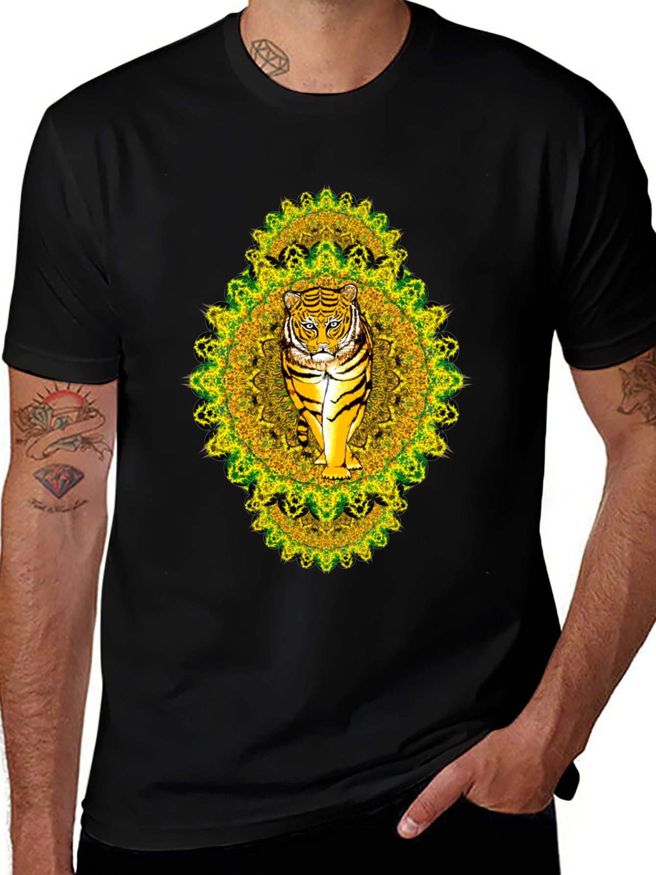 Variant 30 of Tiger Mandala Graphic Tee - Black