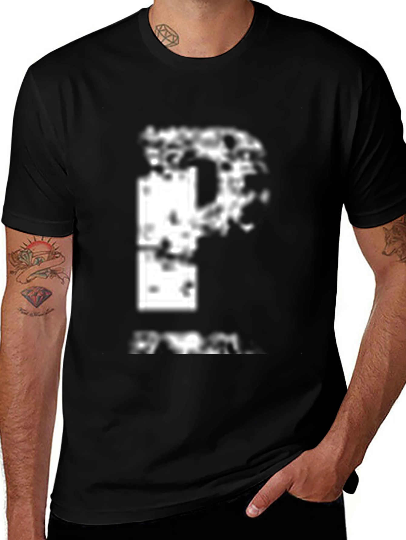Variant 6 of Distressed P Graphic Tee - Men's Black T-Shirt