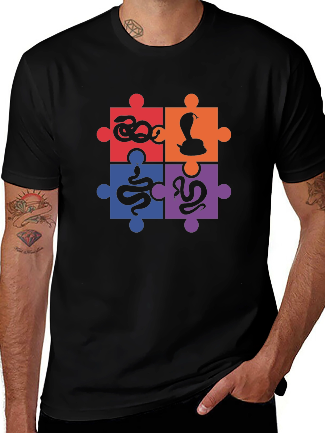 Puzzle Snakes Graphic T-Shirt - Fun Design