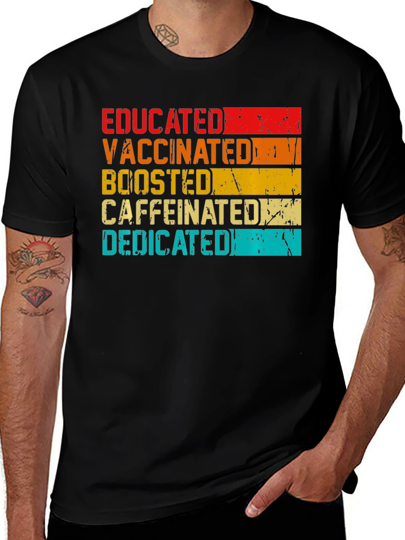 Variant 11 of Educated Vaccinated Boosted Caffeinated Dedicated T-Shirt