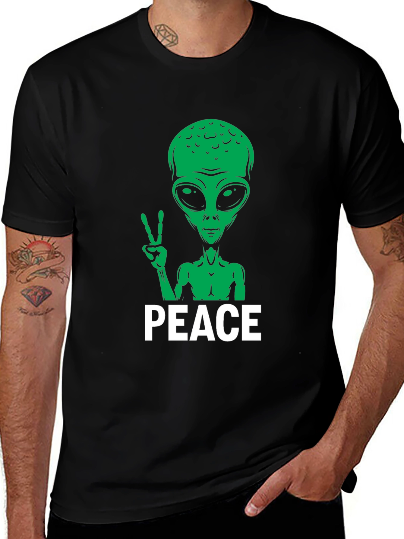 Variant 14 of Peace Alien Graphic Tee - Black