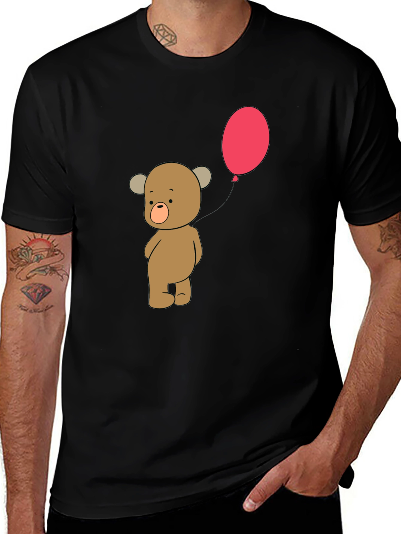 Cute Bear with Balloon Graphic Tee - Soft Cotton Comfort