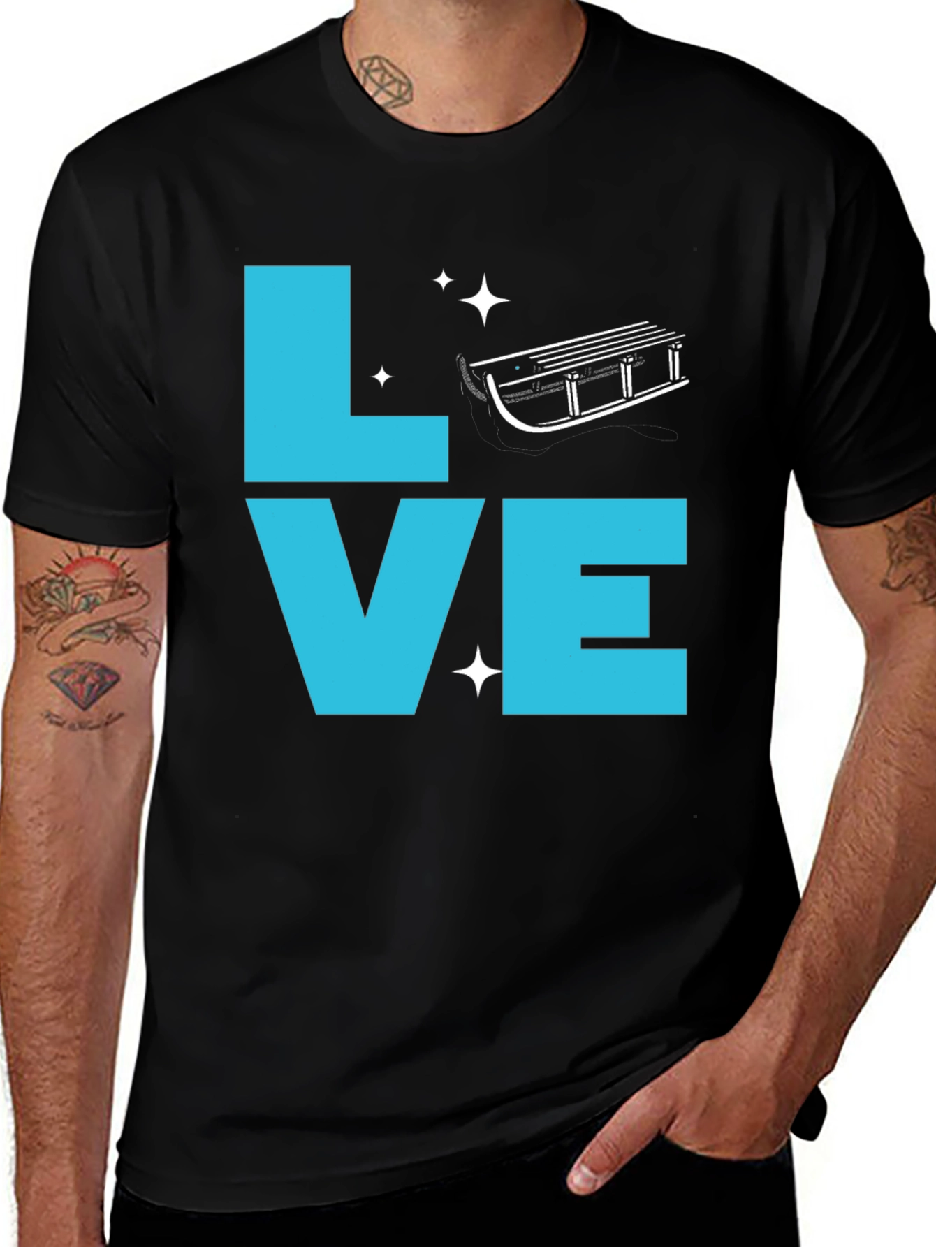Variant 16 of Love Sledding Graphic Tee - Black Crewneck T-Shirt