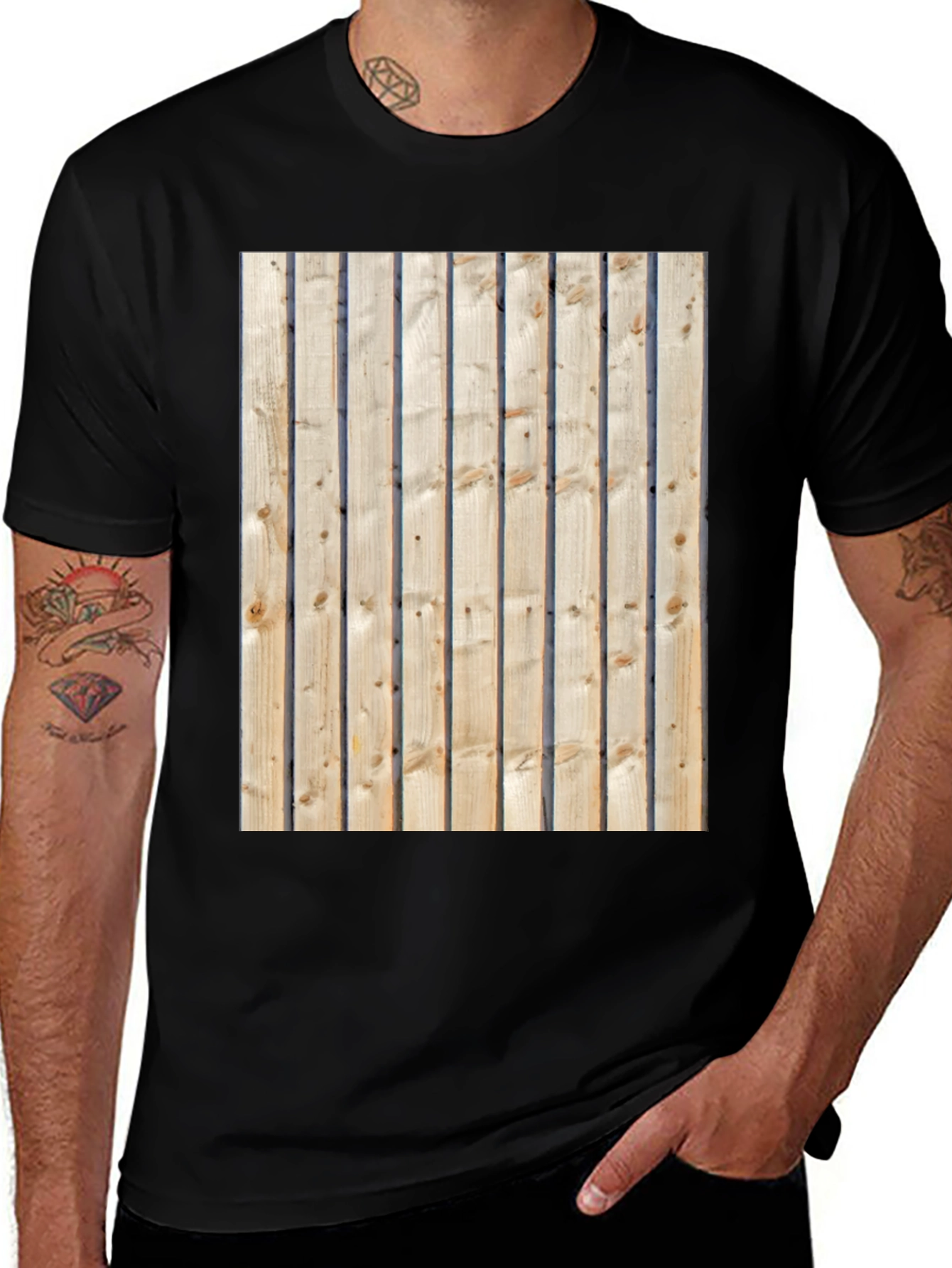 Variant 13 of Wood Plank Pattern Black T-Shirt - Unique Design