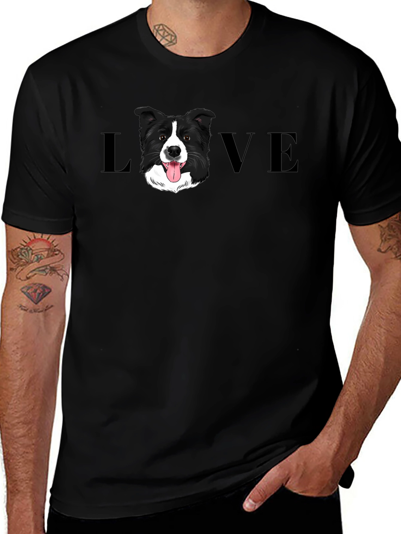 Variant 28 of Border Collie Dog LOVE Graphic Tee - Black