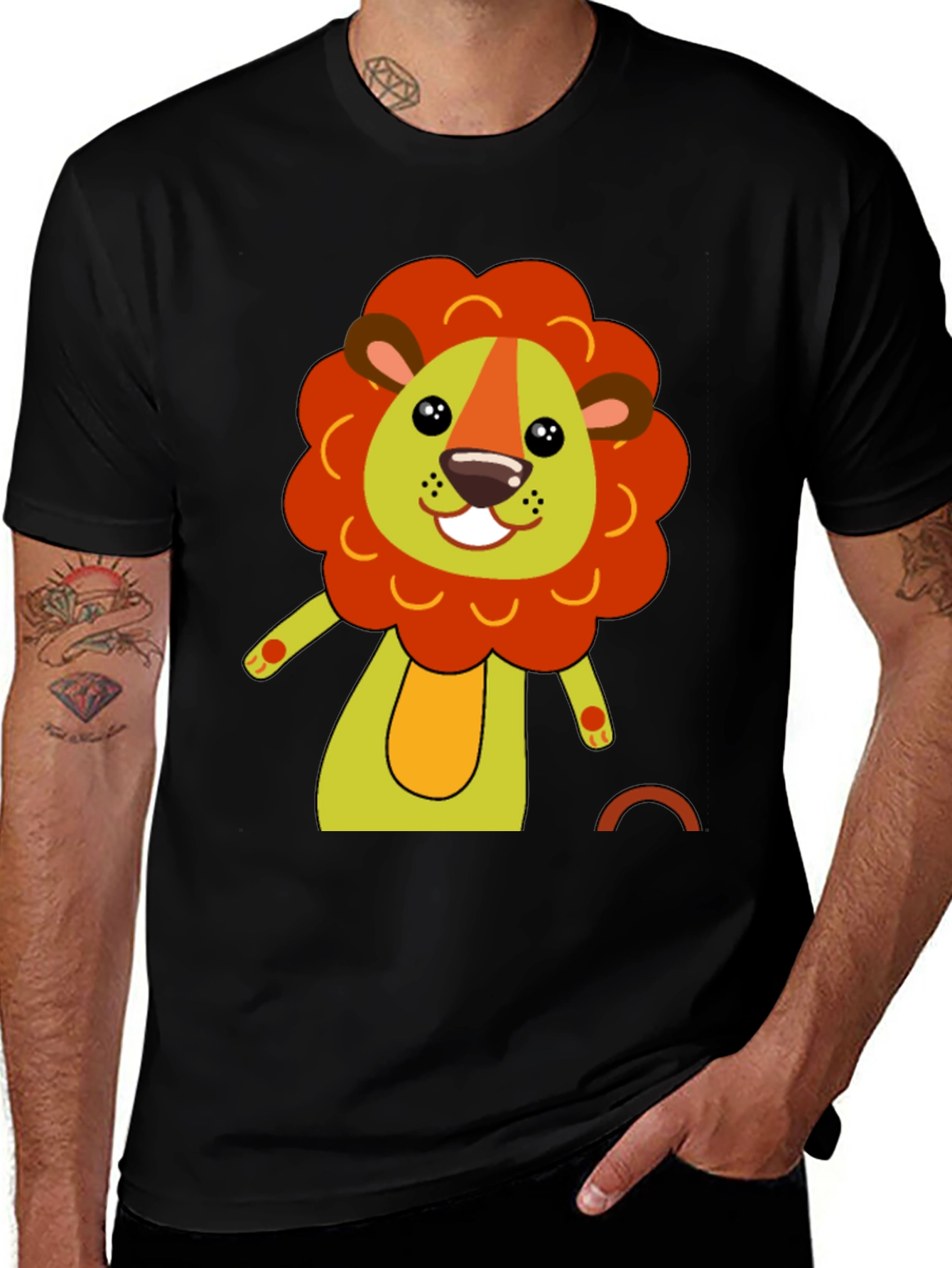 Variant 22 of Cute Cartoon Lion Black T-Shirt