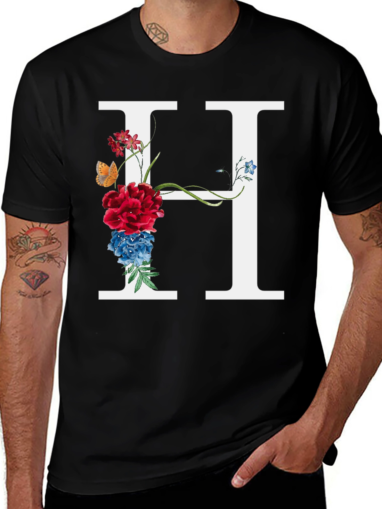 Variant 5 of Floral Letter H T-Shirt - Botanical Initial Tee