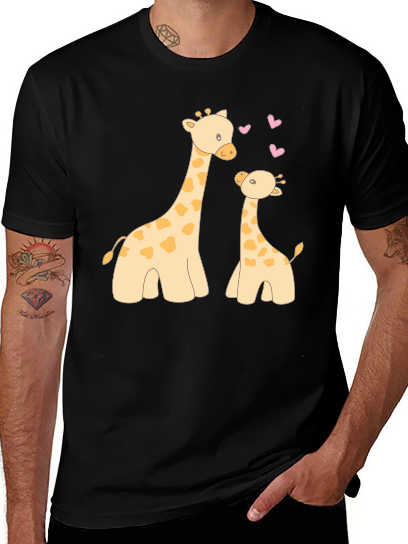 Variant 14 of Cute Giraffe Mom and Baby Black T-Shirt