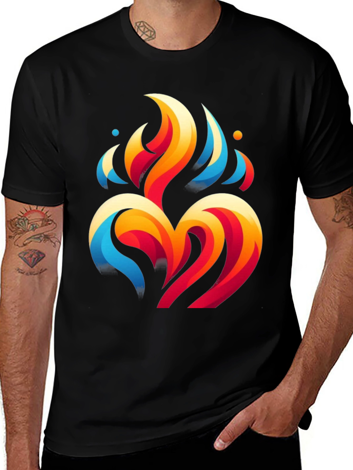 Variant 19 of Abstract Flame Heart Black Graphic Tee