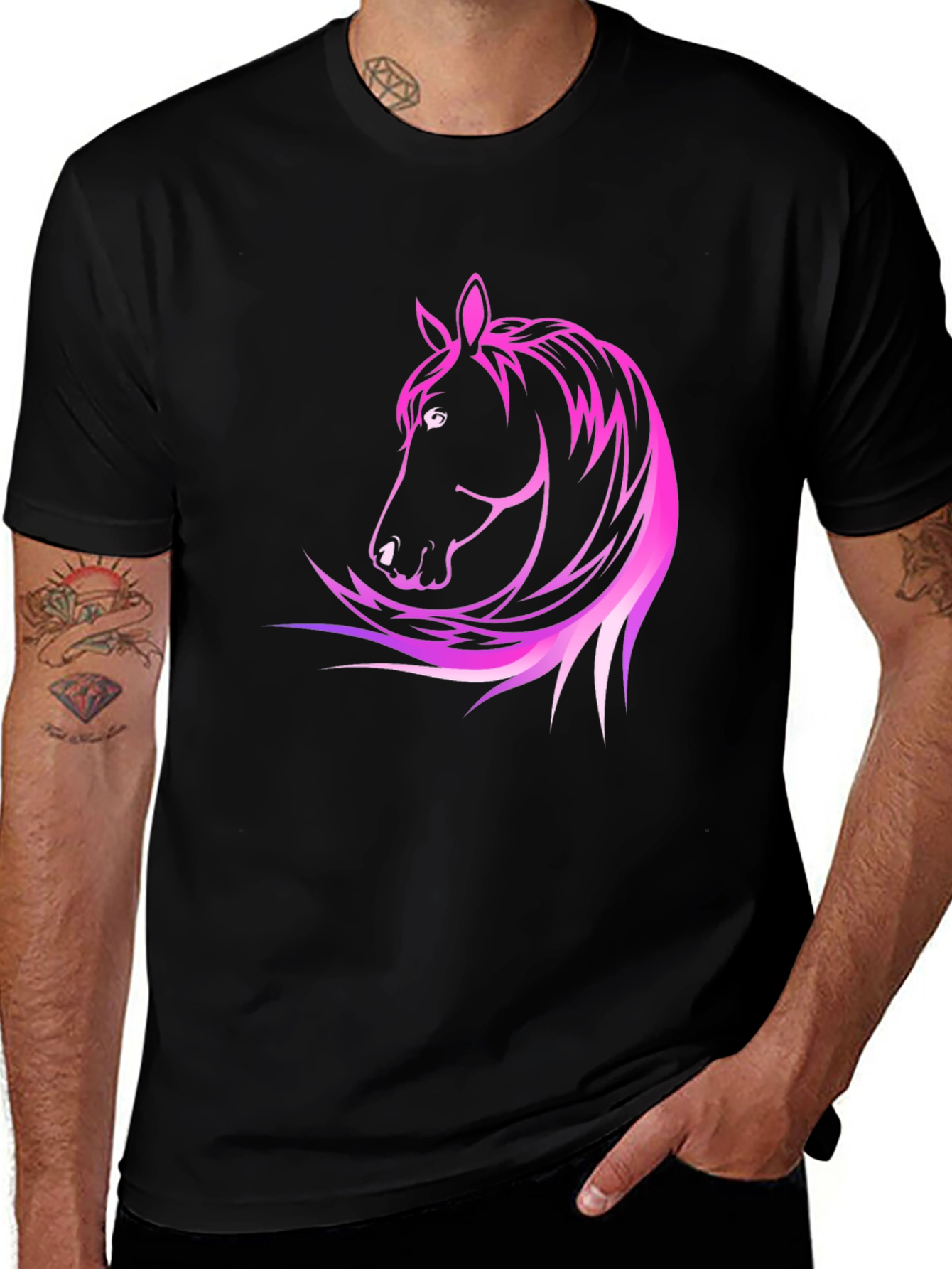 Black T-Shirt with Stylish Horse Graphic