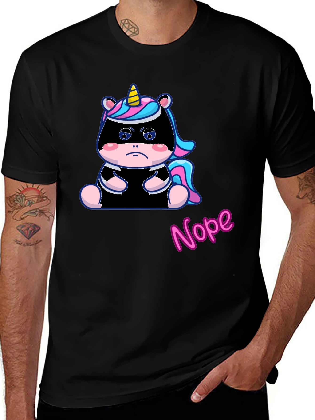 Variant 19 of Grumpy Unicorn Nope T-Shirt - Unisex Black Cotton Tee