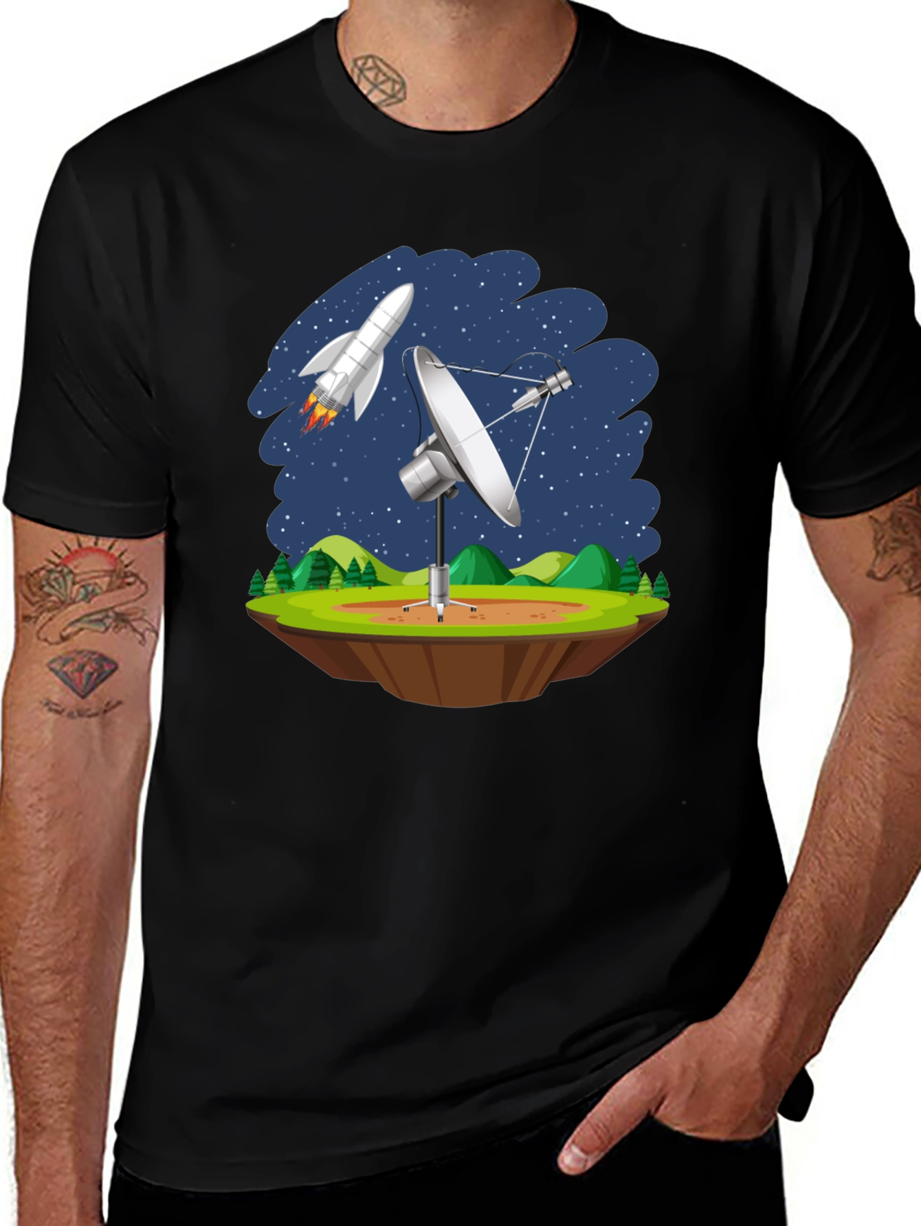 Variant 18 of Space Station T-Shirt - Rocket & Satellite Design