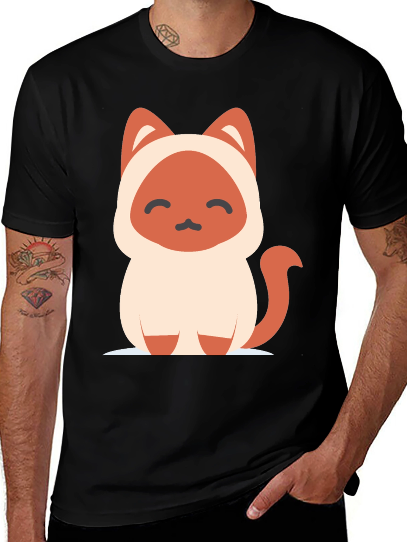Cute Cartoon Cat Graphic Tee - Unisex Black T-Shirt