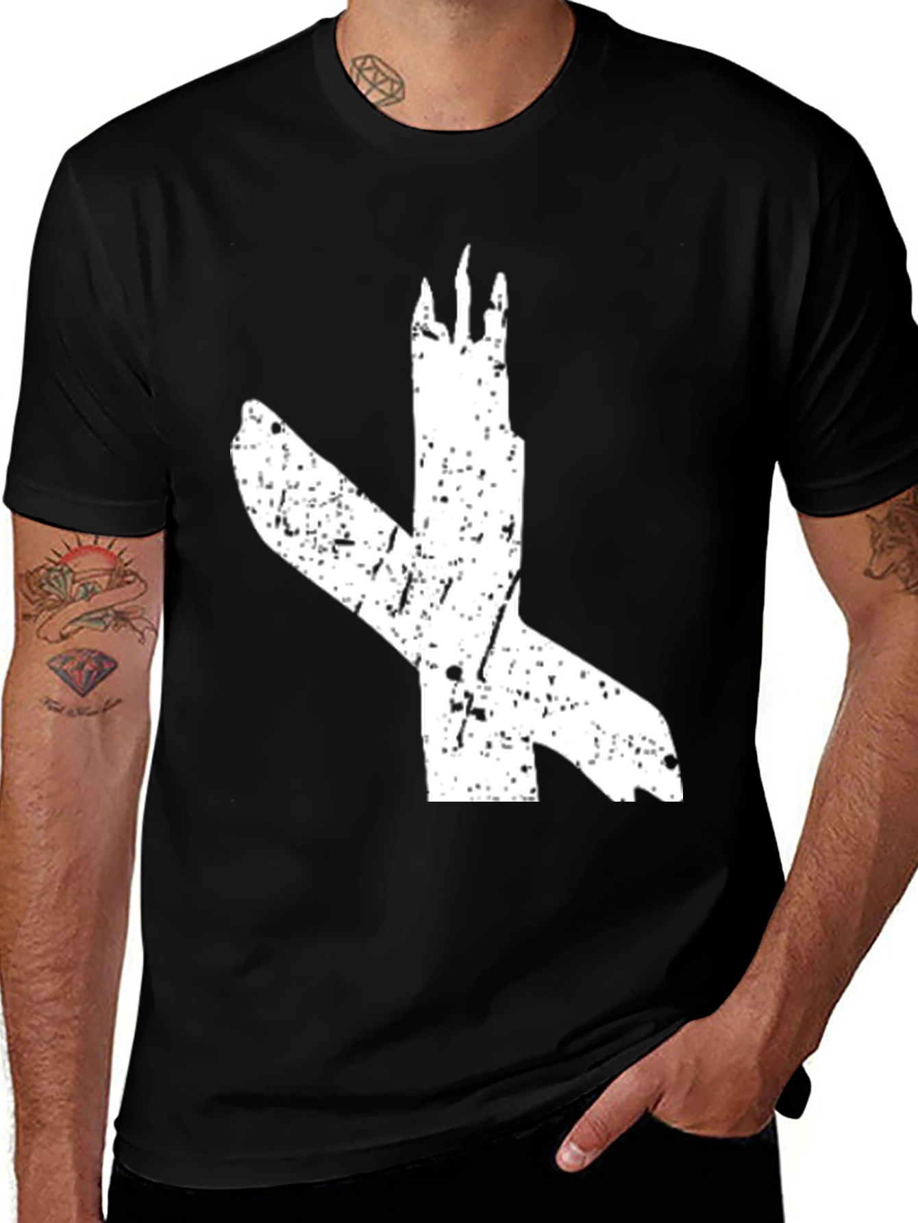 Variant 2 of Distressed White Symbol Black T-Shirt