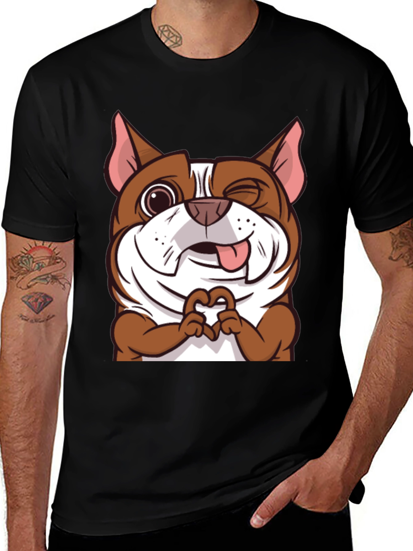 Variant 13 of Cute Bulldog Cartoon Graphic T-Shirt - Black