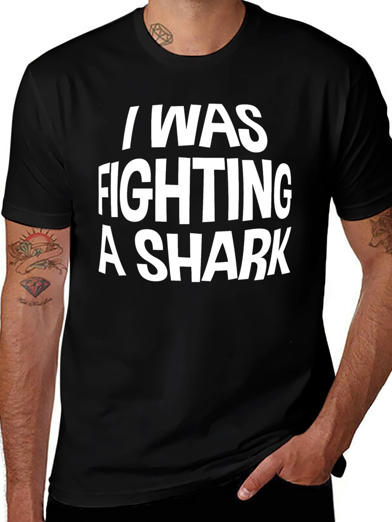 Variant 26 of I Was Fighting A Shark Black Graphic Tee