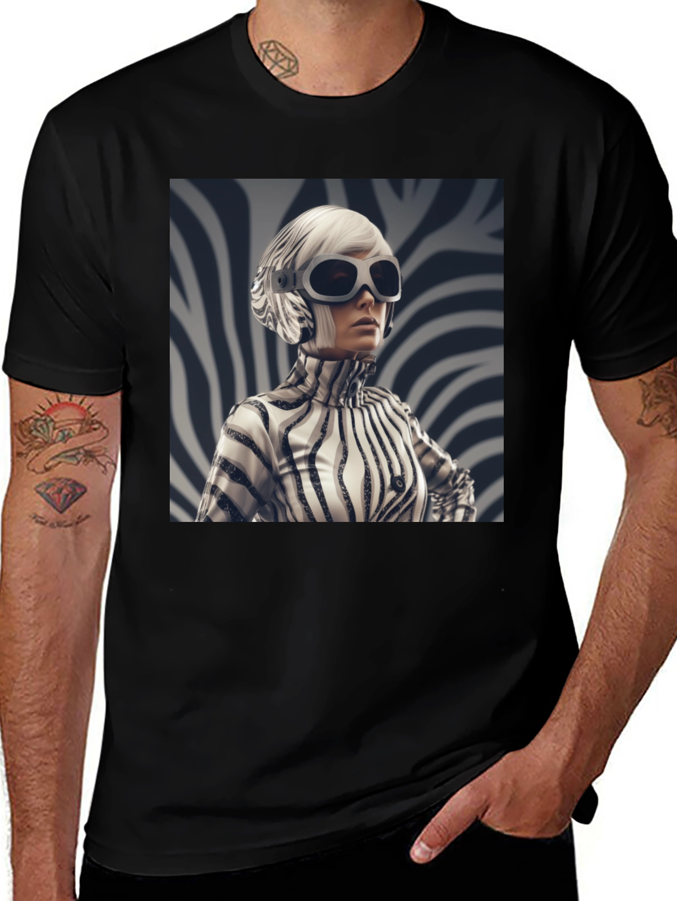 Variant 23 of Stylish Black Tee with Zebra Print Design