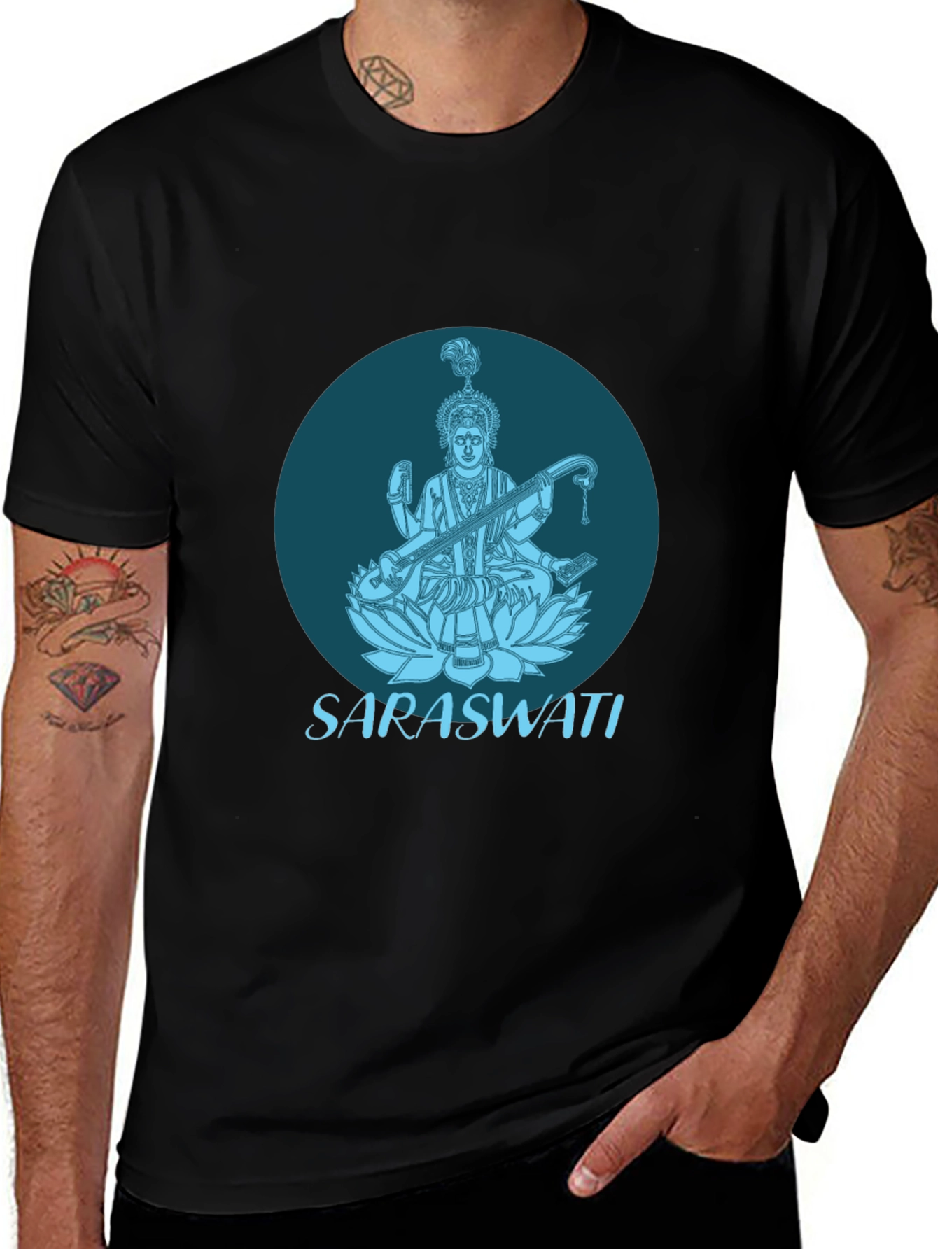 Saraswati Graphic Tee - Black Cotton T-Shirt