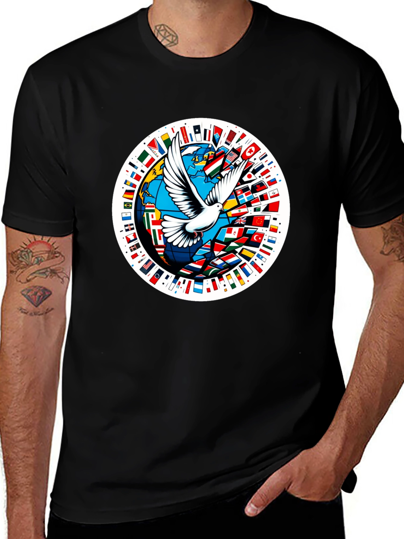 Peace Dove World Flags Graphic T-Shirt