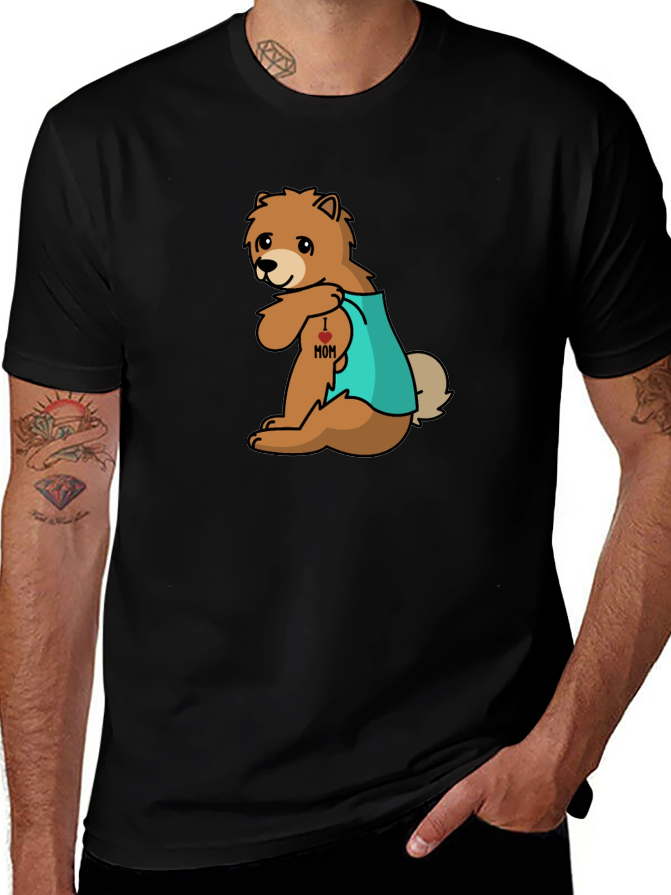 Cute Bear I Heart Mom Tattoo T-Shirt - Unisex