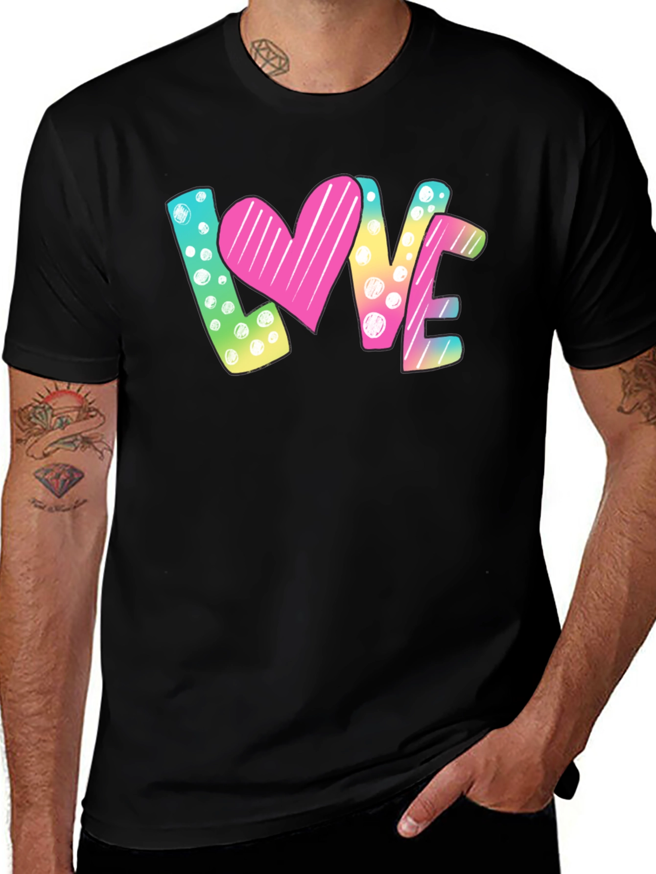 LOVE Graphic T-Shirt - Heart & Polka Dot Design