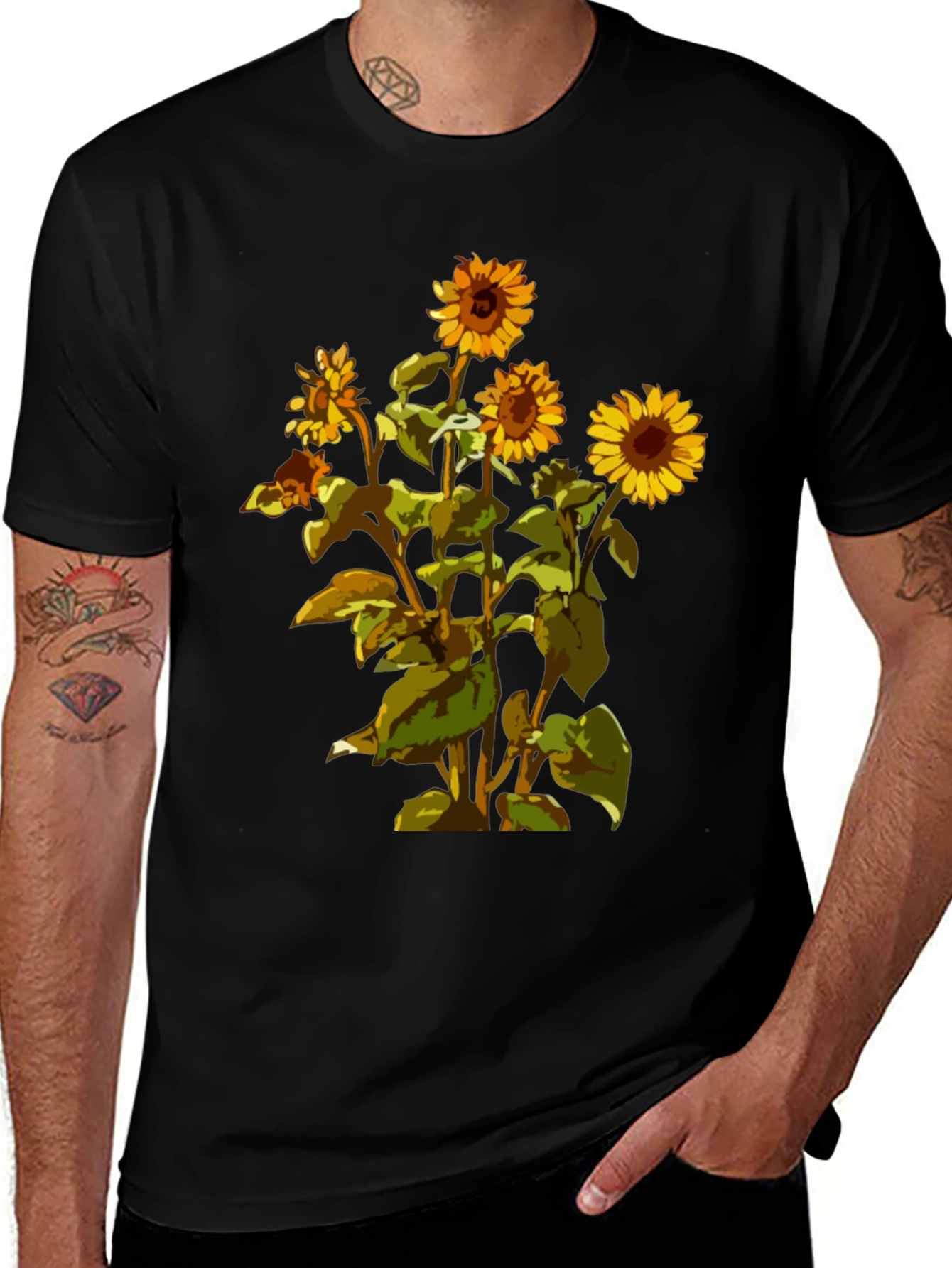 Variant 10 of Sunflower Graphic Tee - Casual Black T-Shirt