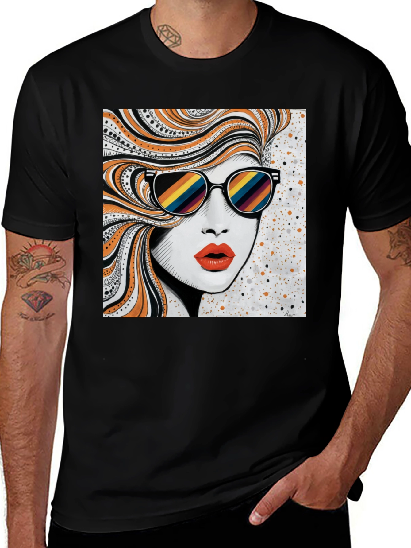 Variant 29 of Retro Rainbow Woman Graphic Tee - Cool Pop Art Shirt