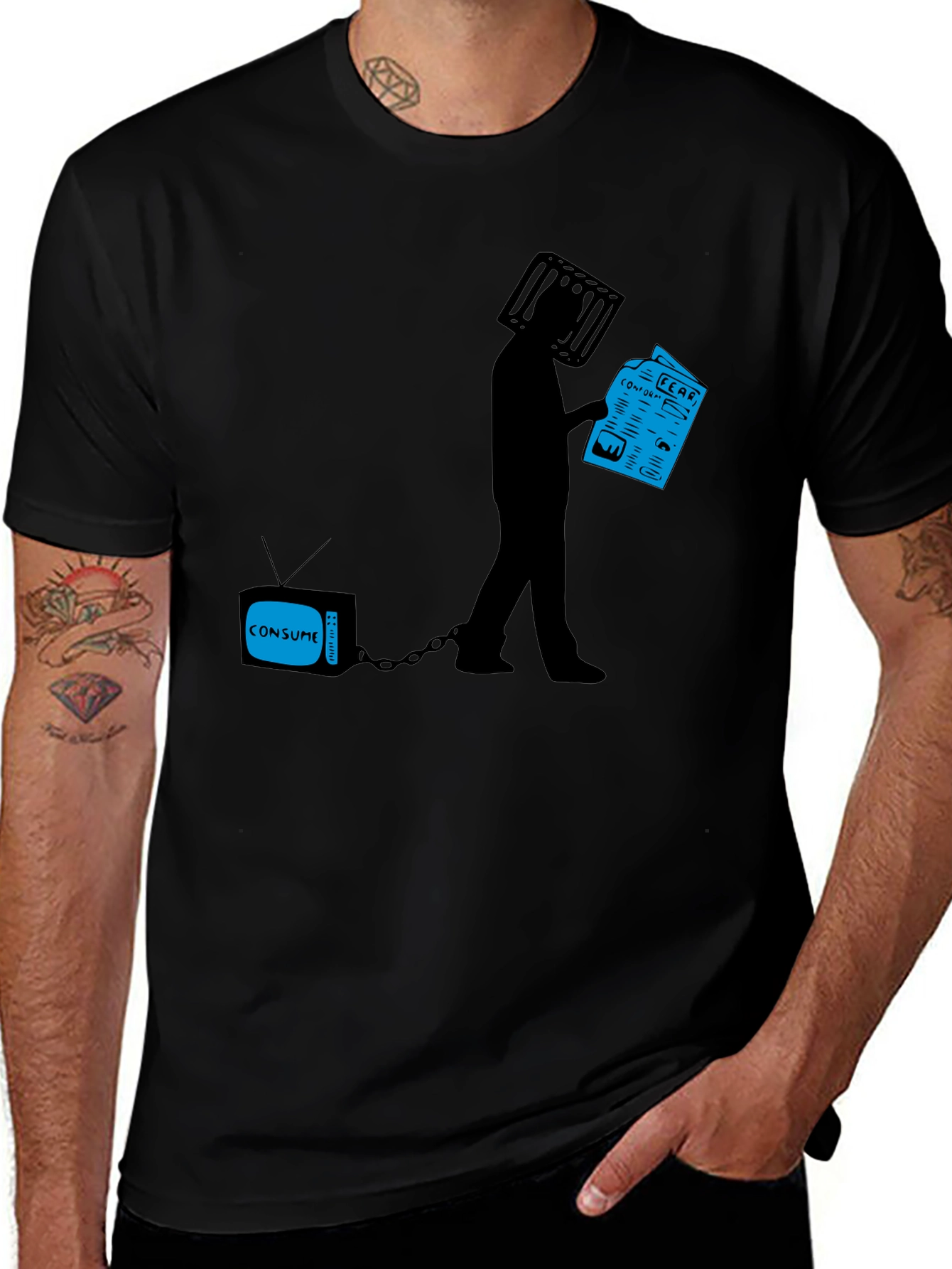 Black T-Shirt with Anti-Media Consumption Graphic
