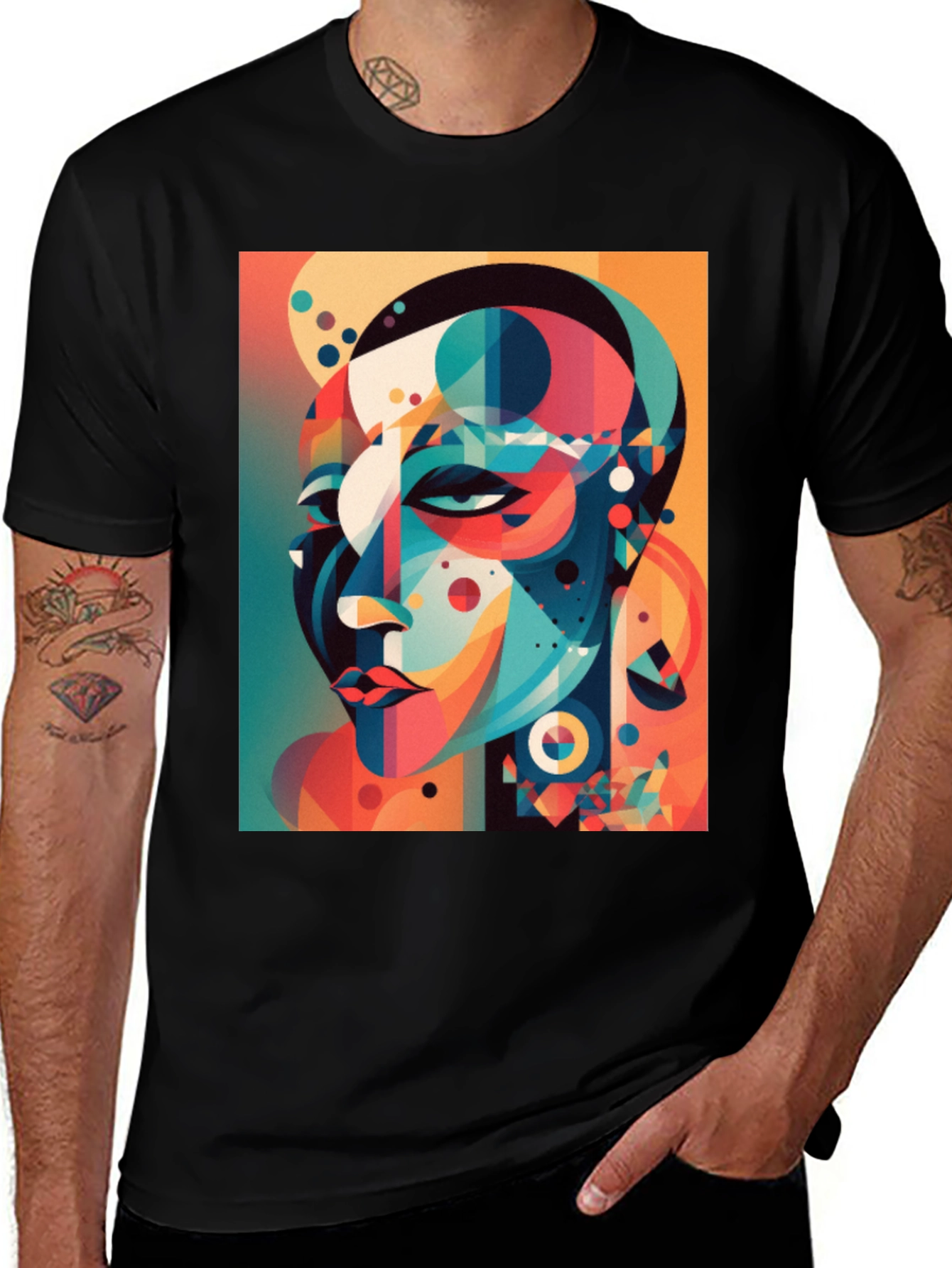 Variant 29 of Abstract Geometric Face Graphic Tee - Black