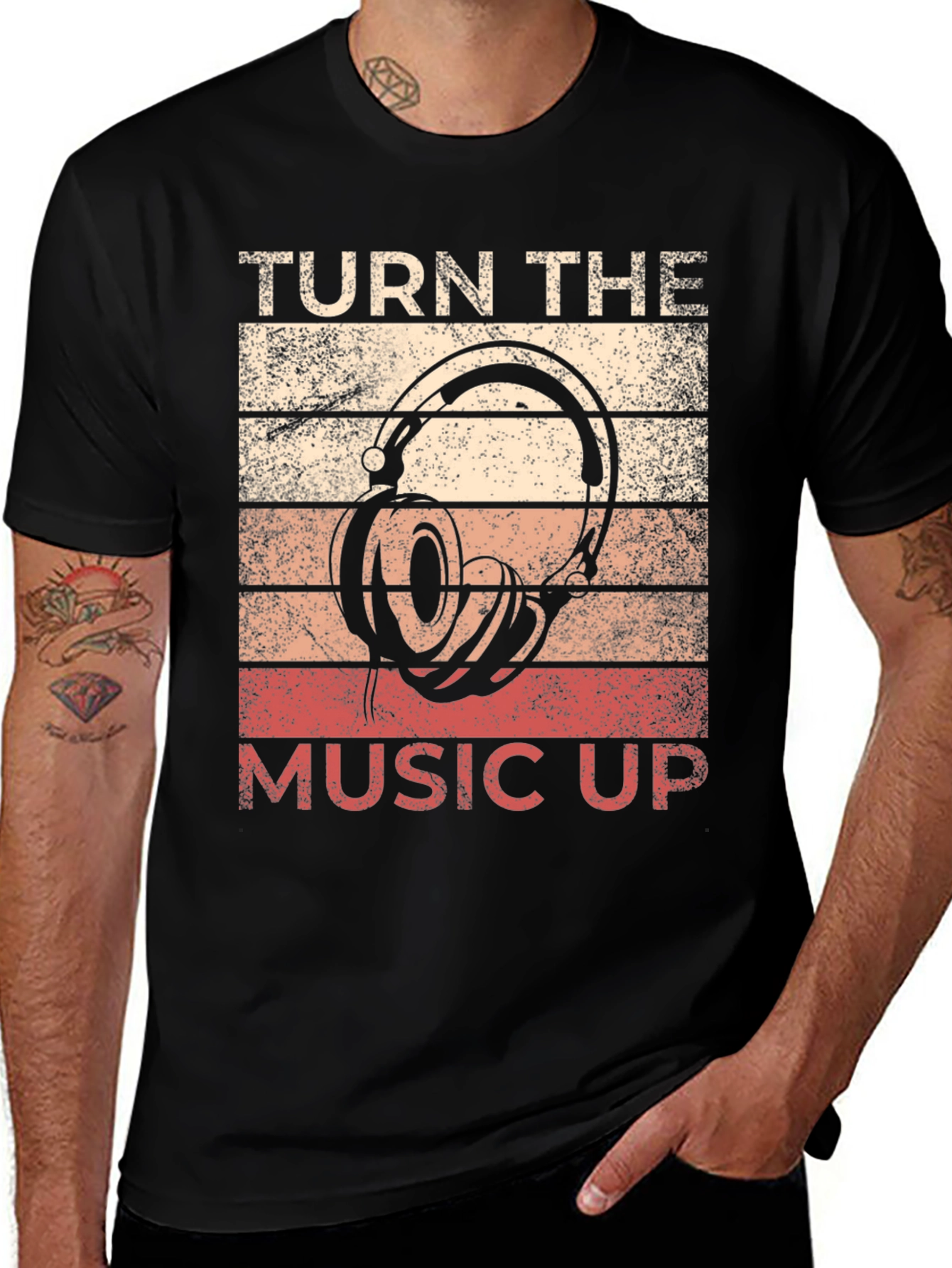 Variant 19 of Turn the Music Up Graphic Tee - Vintage Style